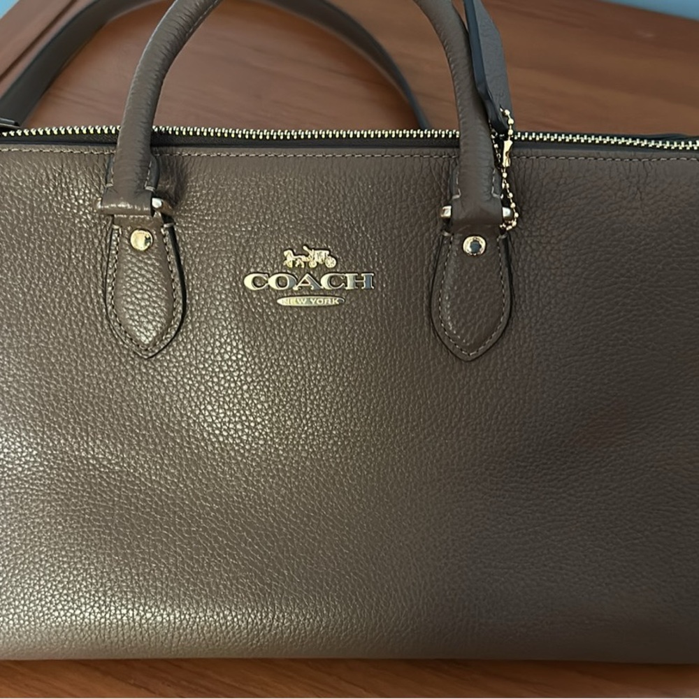 Coach Brown Leather Satchel with Pebbled Texture